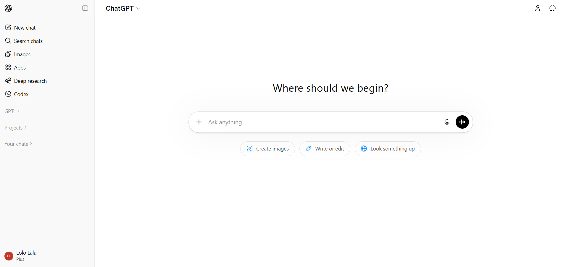 ChatGPT — UI screenshot from hands-on testing