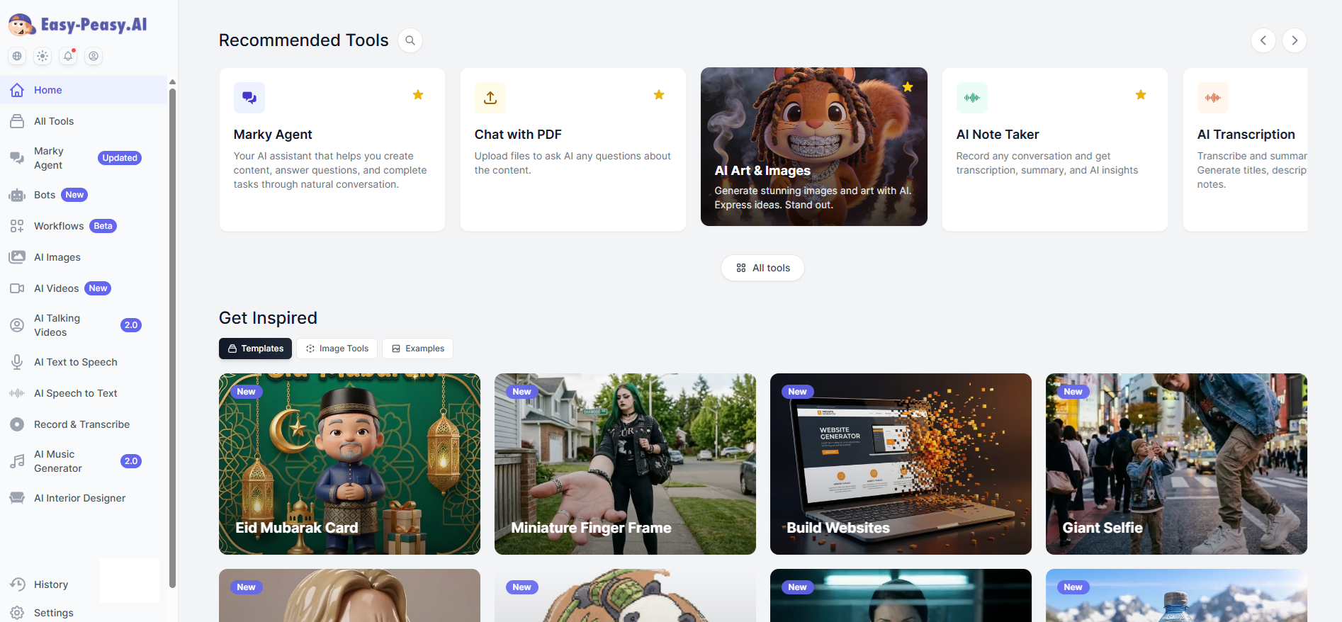 Easy Peasy AI — UI screenshot from hands-on testing