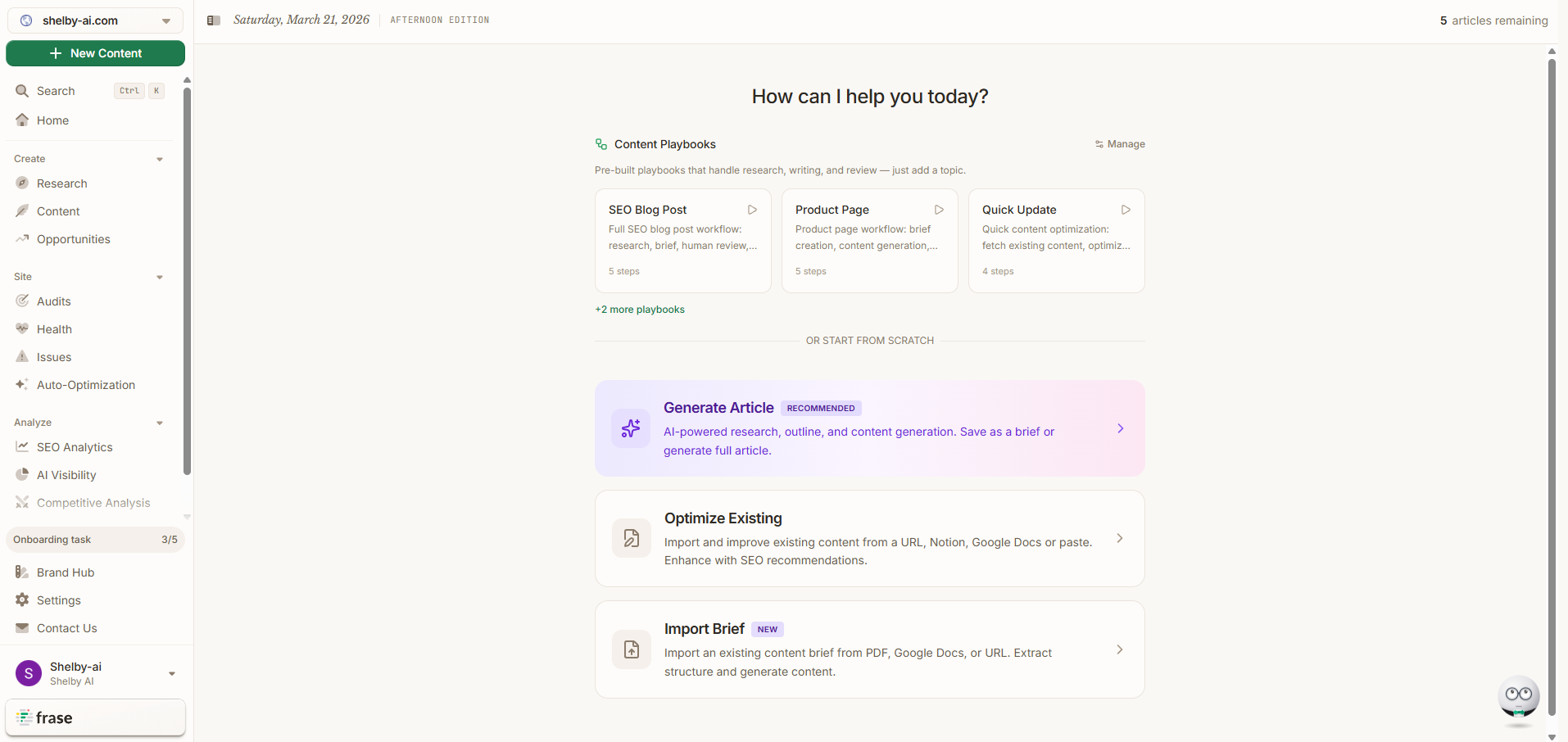 Frase — UI screenshot from hands-on testing
