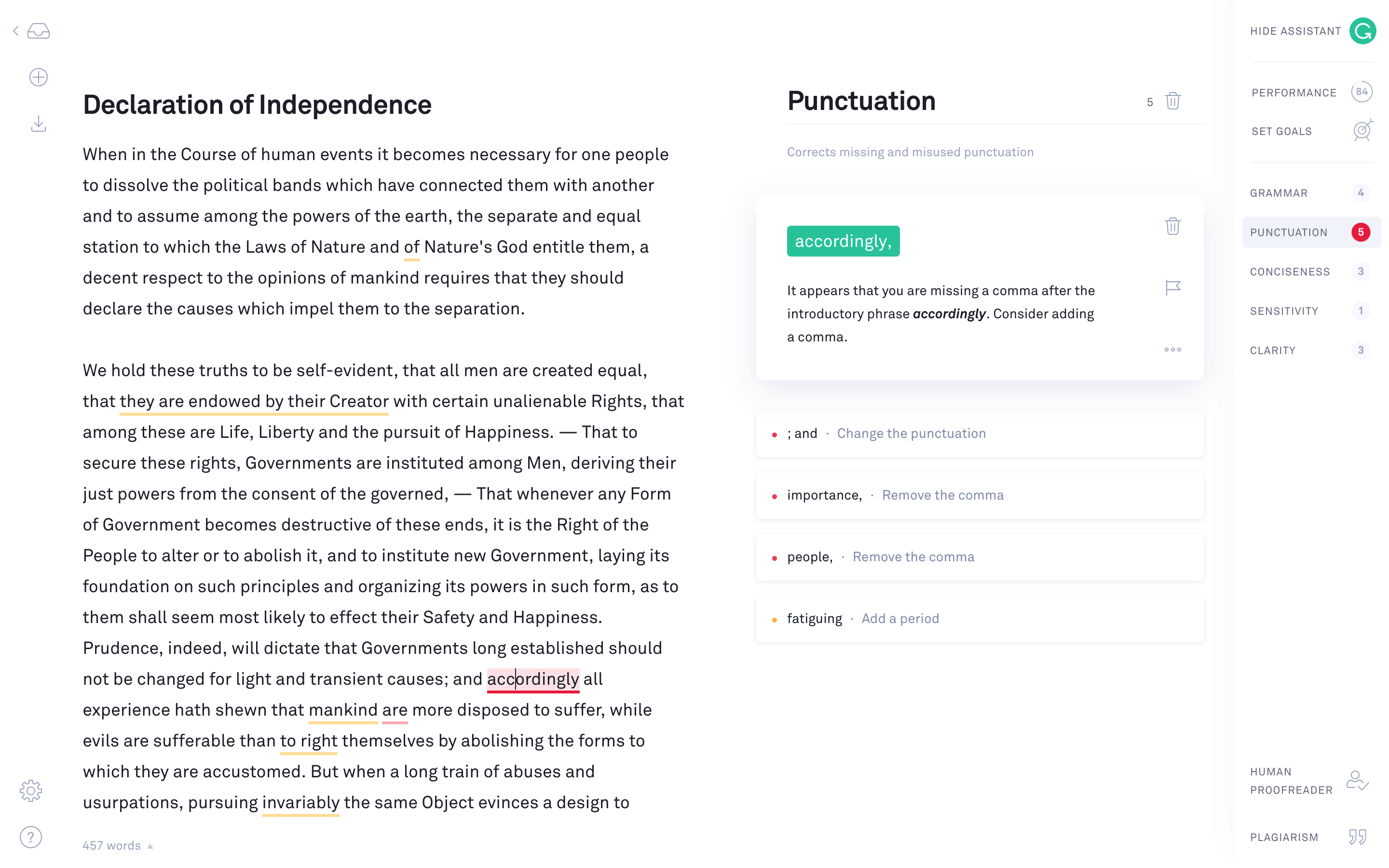 Grammarly — UI screenshot from hands-on testing