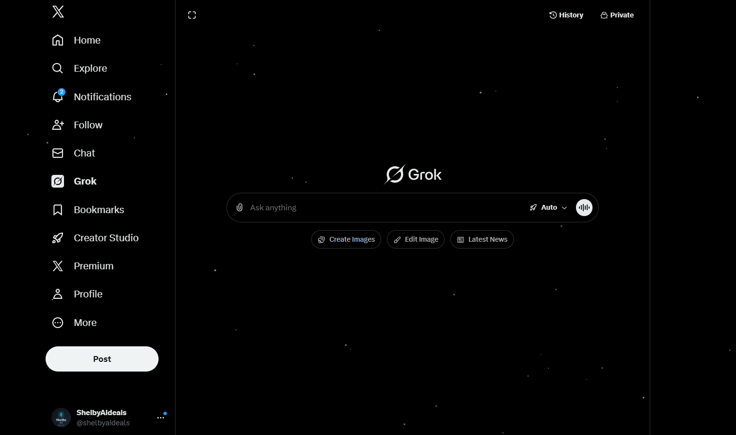Grok — UI screenshot from hands-on testing