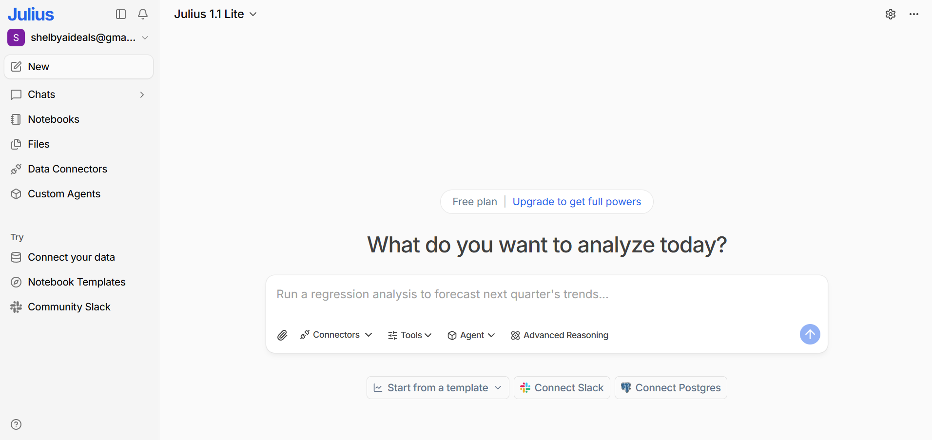 Julius AI — UI screenshot from hands-on testing