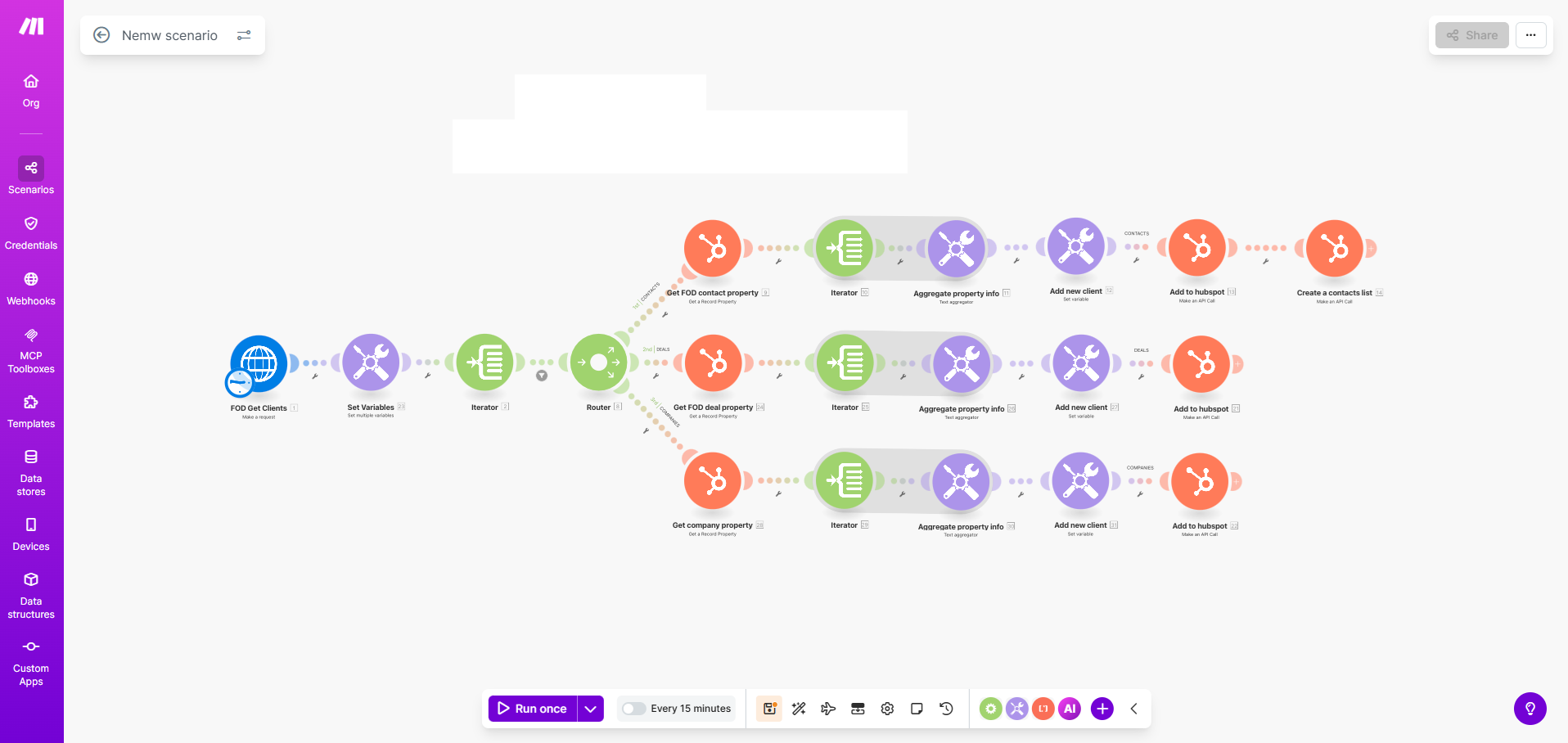 Make.com — UI screenshot from hands-on testing
