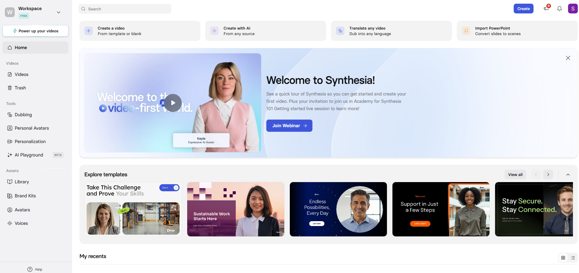 Synthesia — UI screenshot from hands-on testing